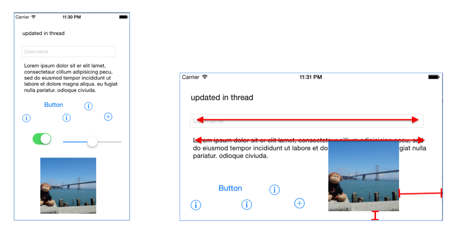 Snímek obrazovky znázorňující zobrazení mobilního zařízení na výšku a na šířku s upraveným textem a grafikou