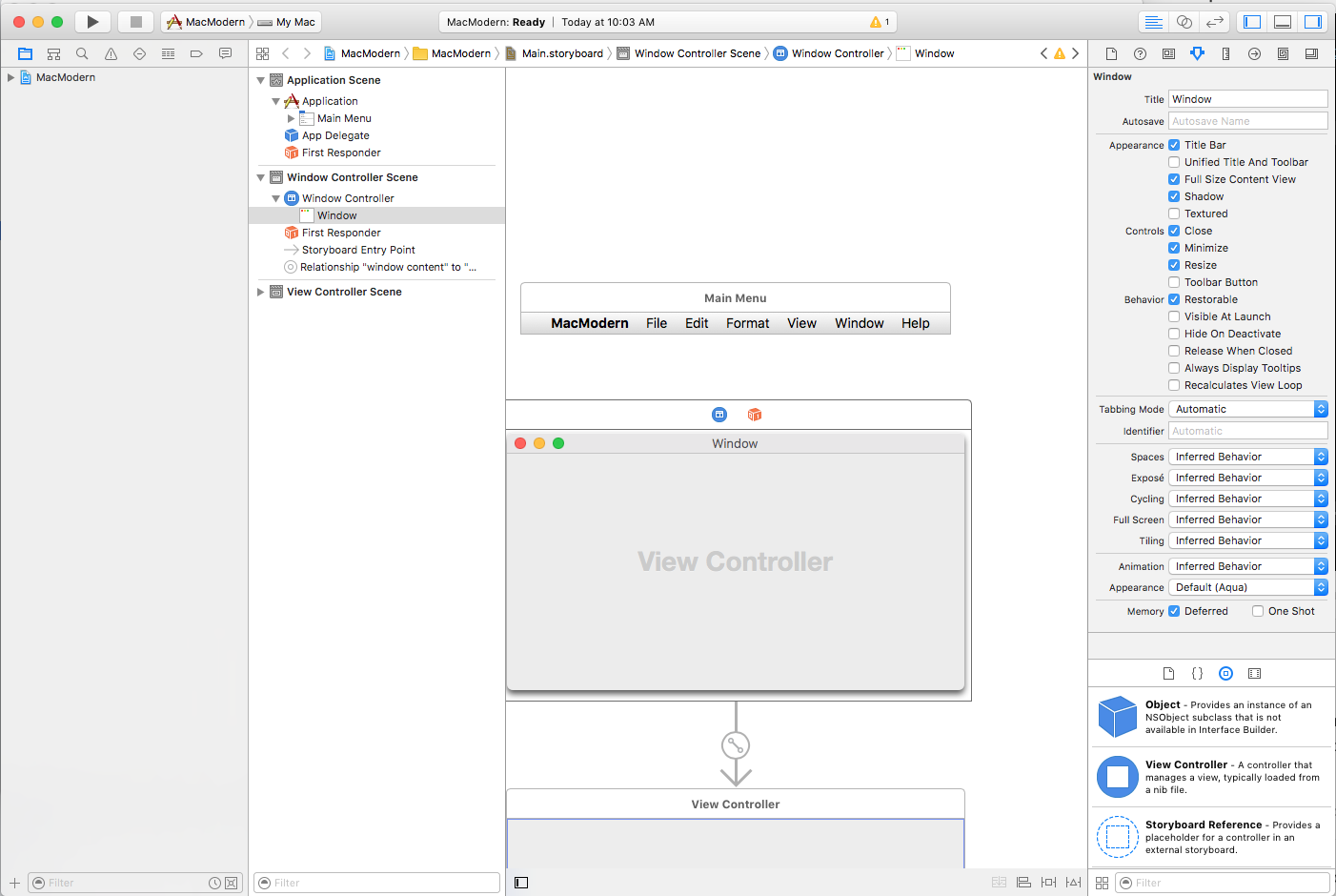 Úprava hlavní scénáře v Tvůrci rozhraní Xcode