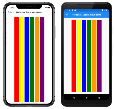 Snímek obrazovky s horizontálně orientovaným objektem StackLayout