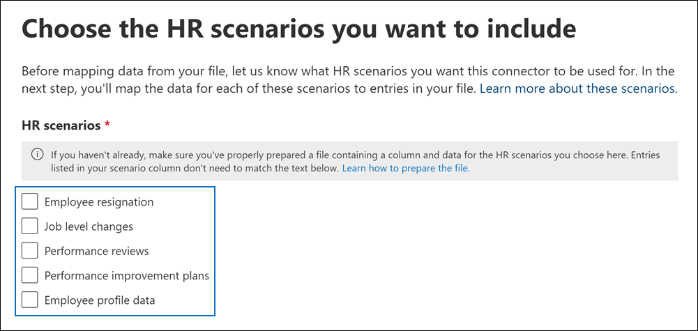 Select one or more HR scenarios.