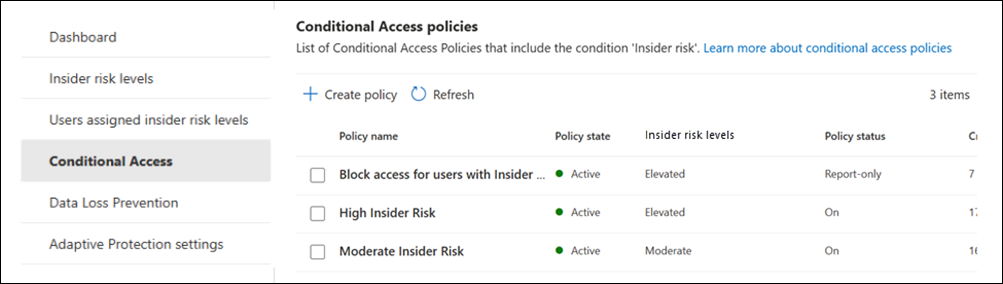 Insider risk management Adaptive Protection Conditional Access policies.