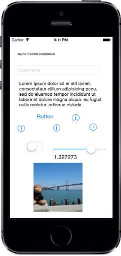 App screenshot showing various controls