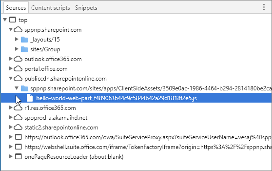 HelloWorld web part bundle coming from public CDN URL in the sources tab of Chrome developer tools