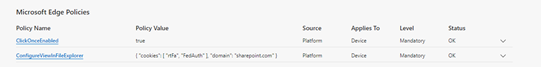 Snapshot of Microsoft Edge Policies page 