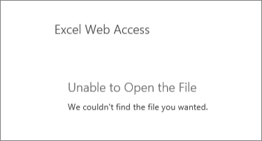 Snímek obrazovky s chybovou zprávou webové části SharePointu 2016 Pro Excel Online