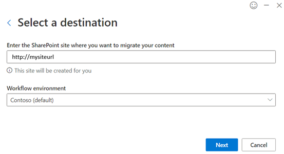 Select your destination and environment.