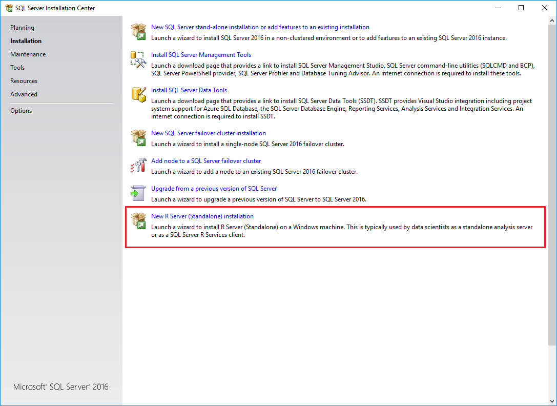 Start setup of R Server Standalone