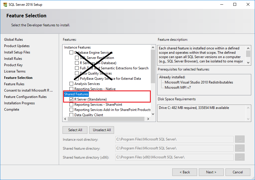 Feature selections for R Server Standalone