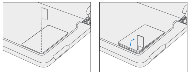 Screenshot that shows using a SIM eject tool to open the Surface Pro X SIM and rSSD access door.