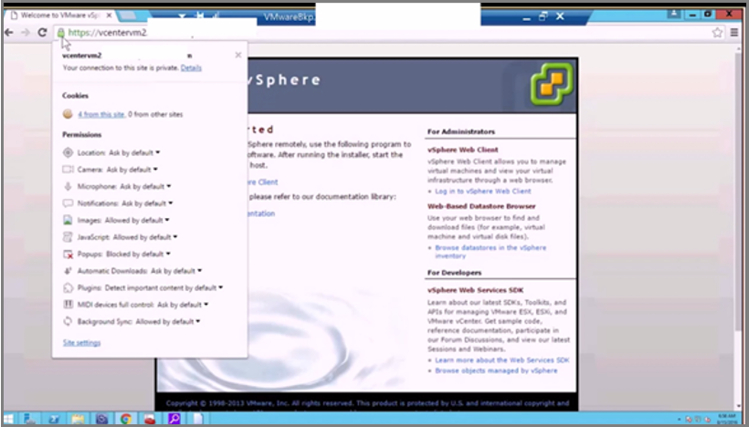 Snímek obrazovky se stránkou ověření připojení