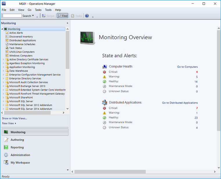 Snímek obrazovky konzoly Operations Console