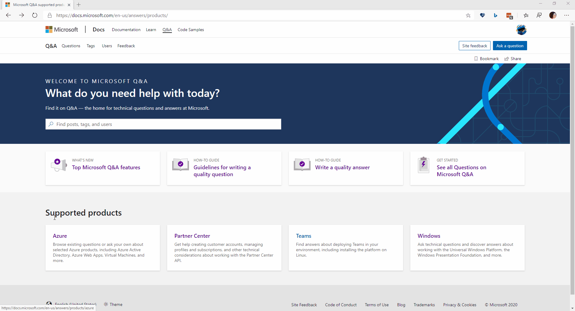 Domovská stránka Microsoft Q&A