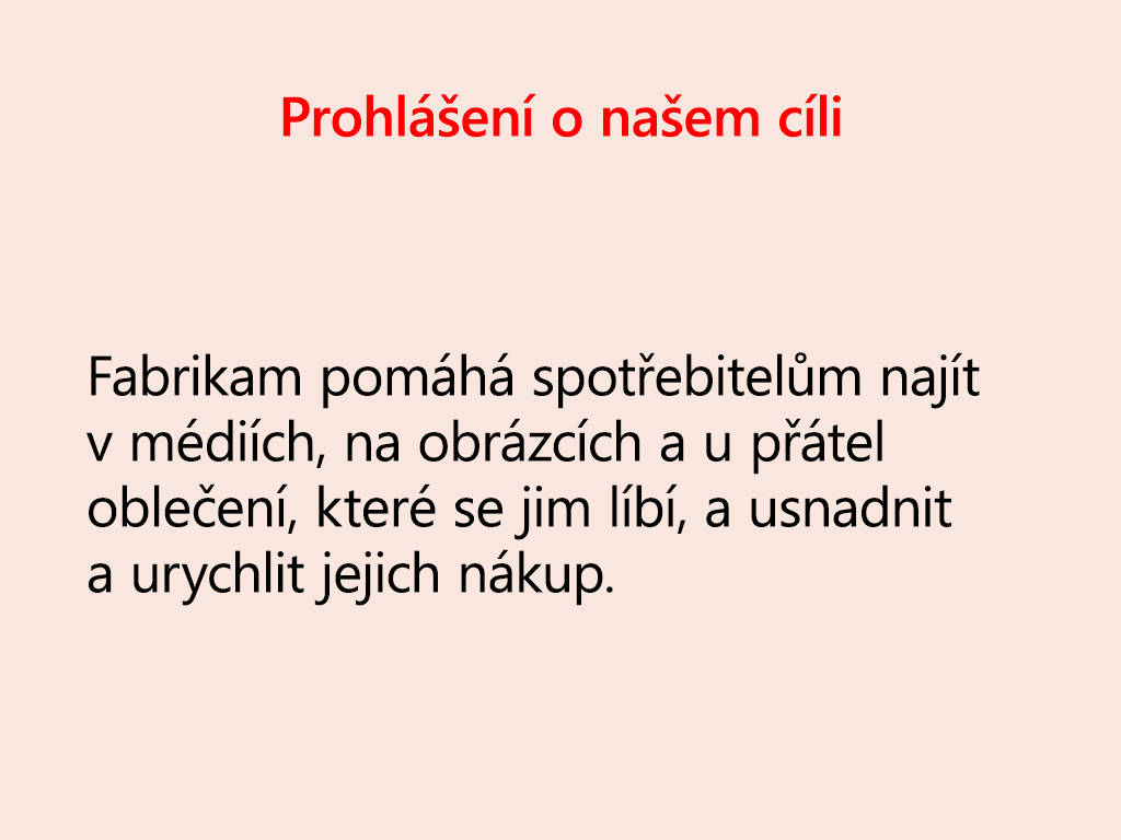 Snímek prohlášení o poslání společnosti Fabrikam.