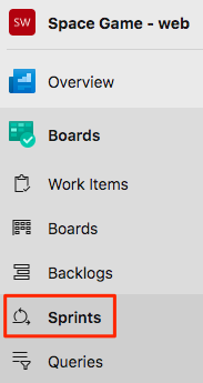 Screenshot of Azure DevOps showing the location of the Sprints menu.