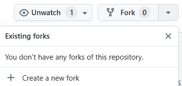 Snímek obrazovky znázorňující tlačítko forku v pravém horním rohu úložiště GitHub