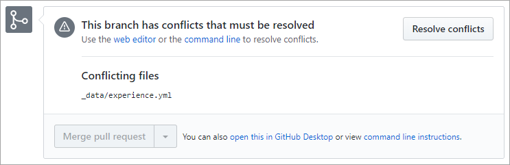 Žádost o přijetí změn s konflikty při slučování