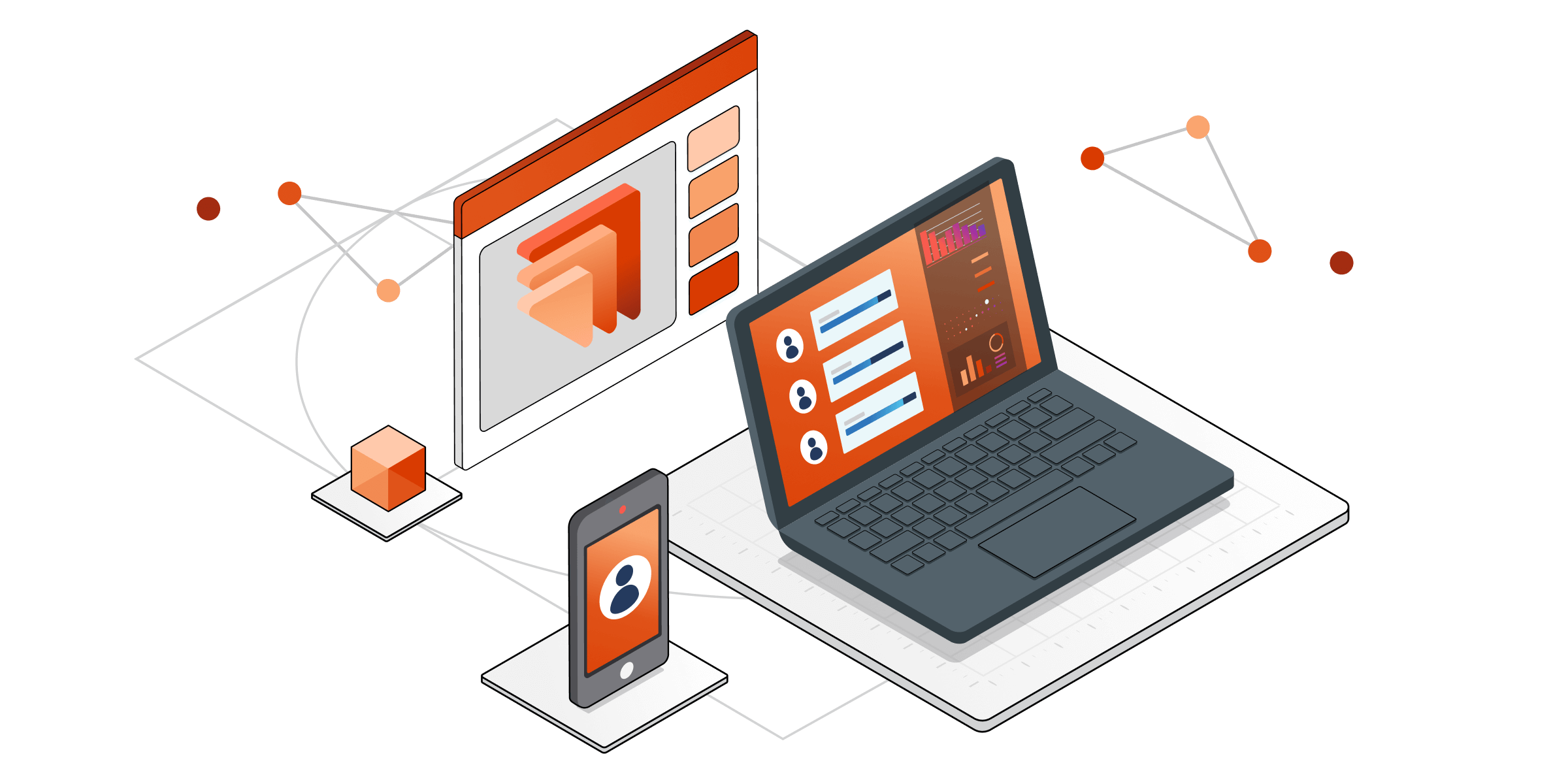 Izometrické znázornění technických komponent pro přehledy zákazníků Dynamics 365 – přehled služeb na cestě