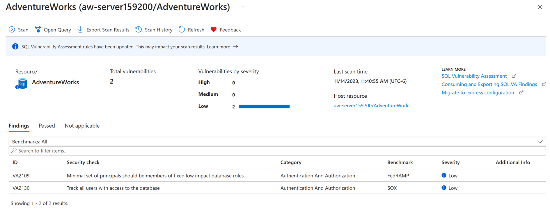 Screenshot of the new Vulnerability Assessment dashboard after scan.