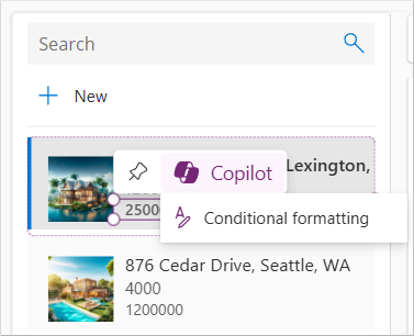 Screenshot of the gallery with the price component selected.