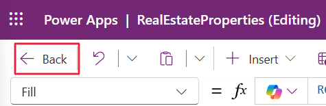 Screenshot of the Back button to exit the app.