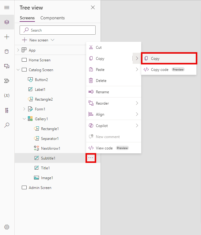 Screenshot of the copy selection in the menu for Subtitle1.