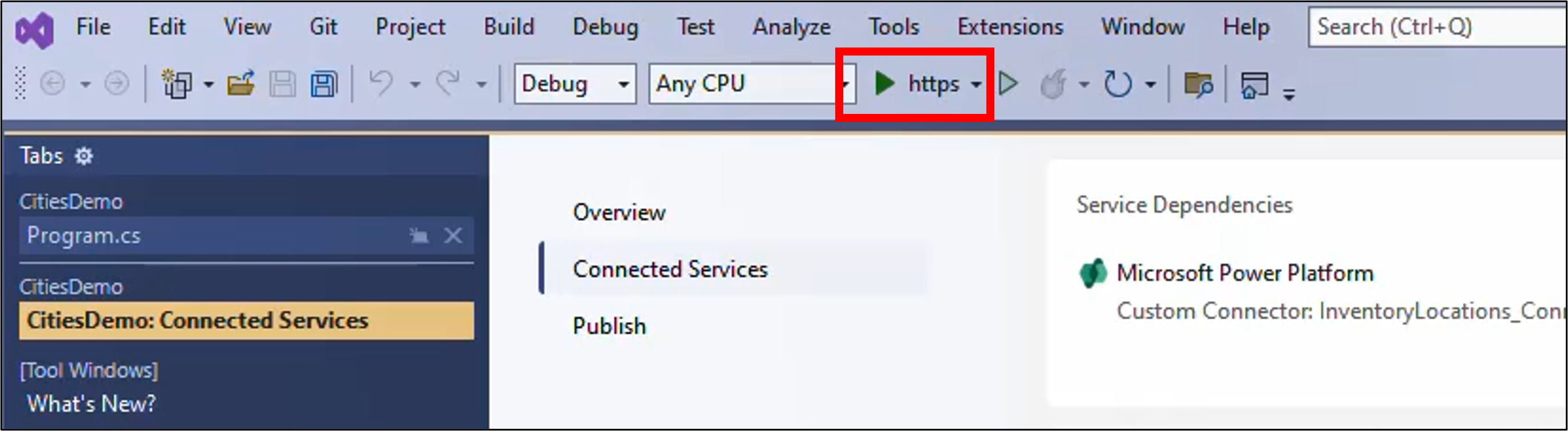 Screenshot of the debug run icon.