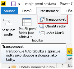 Snímek obrazovky s tlačítkem Transponovat