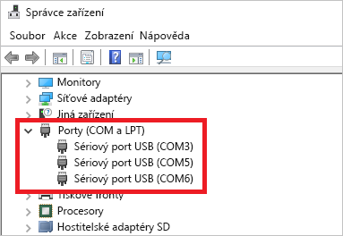 This illustration shows com ports in Device Manager.