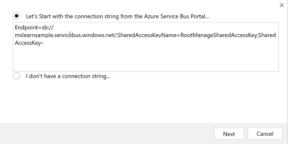 Screenshot of the primary connection string value.