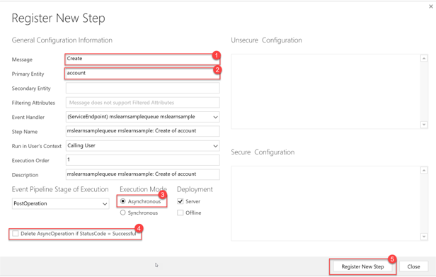 Screenshot of the register new step details.