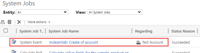 Screenshot of the integration step succeeded in the System Jobs.