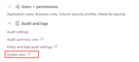 Screenshot of Settings > Settings > System Jobs.