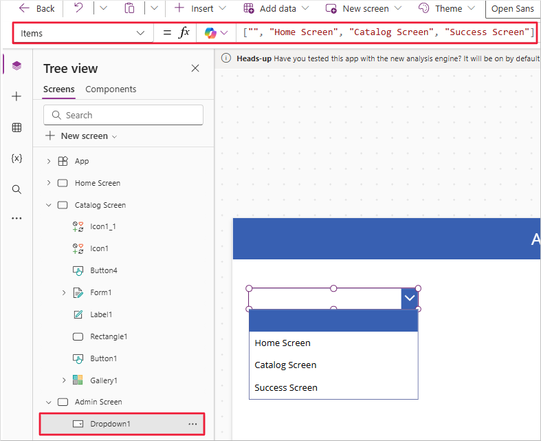 Screenshot of the navigation drop down.
