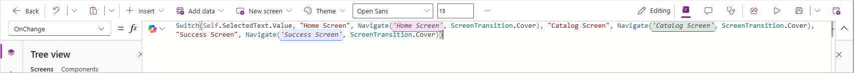 Screenshot of the switch statement.