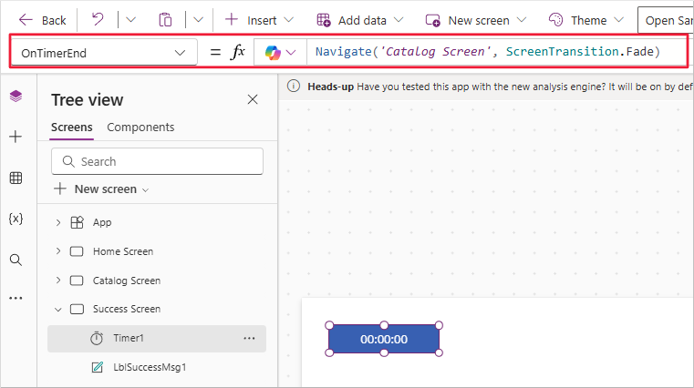 Screenshot of timer control properties.