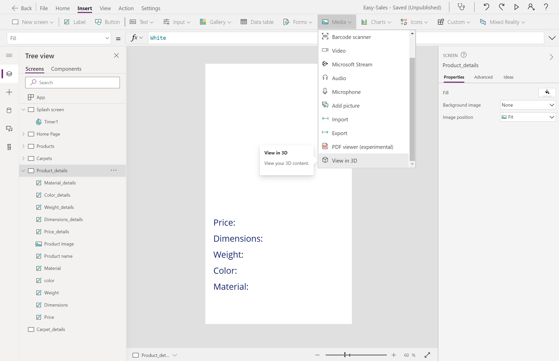Snímek obrazovky s přidáním zobrazení v 3D