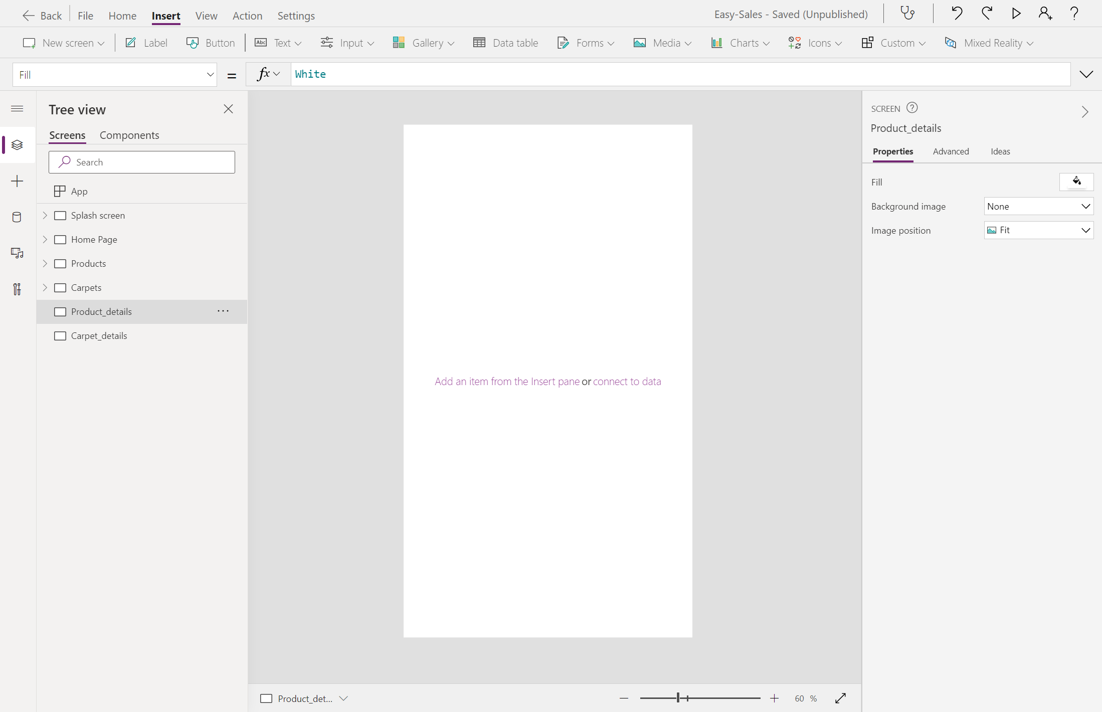 Snímek obrazovky s vytvářením podrobných stránek