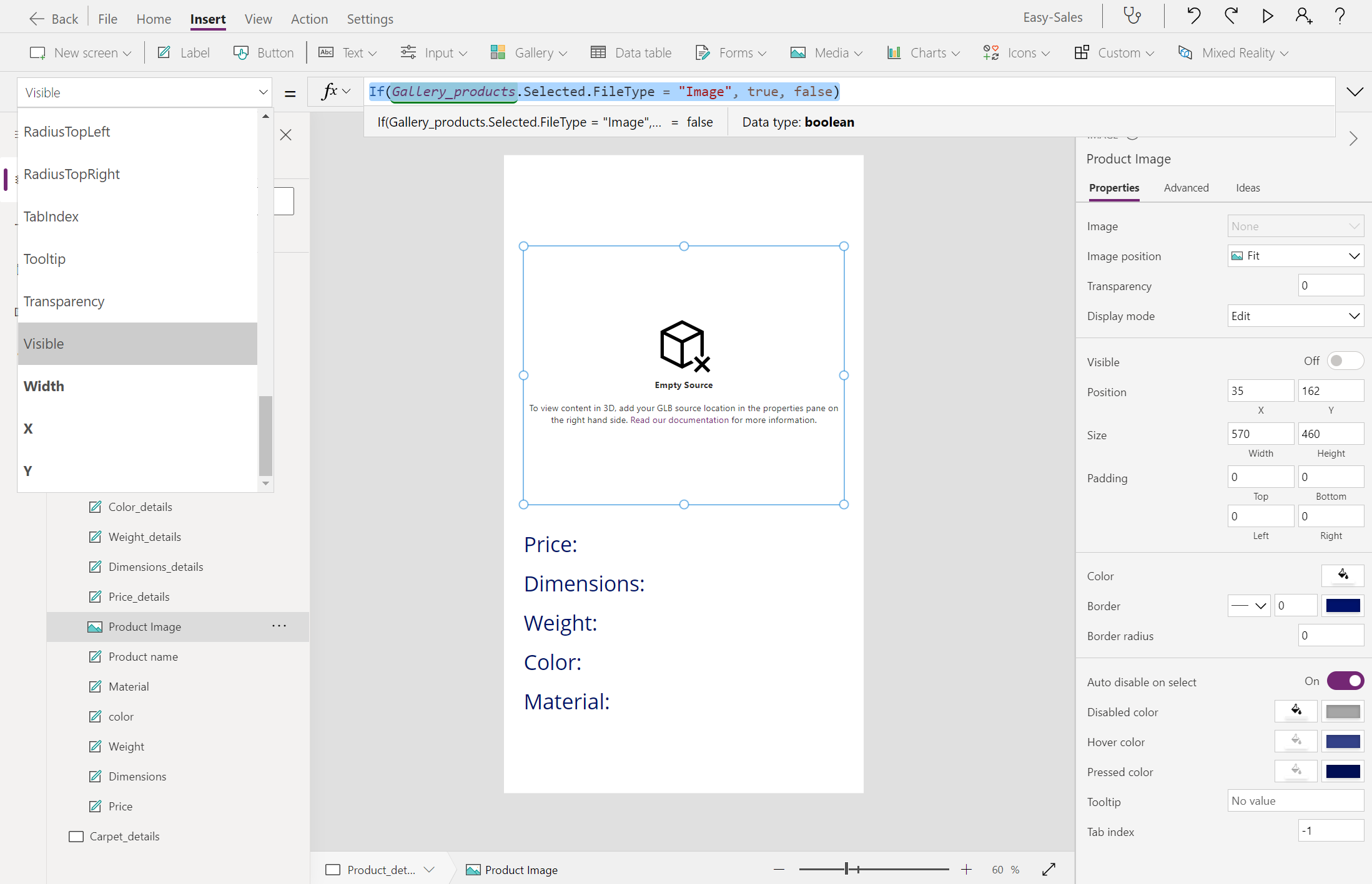 Snímek obrazovky s úpravou viditelnosti obrázků