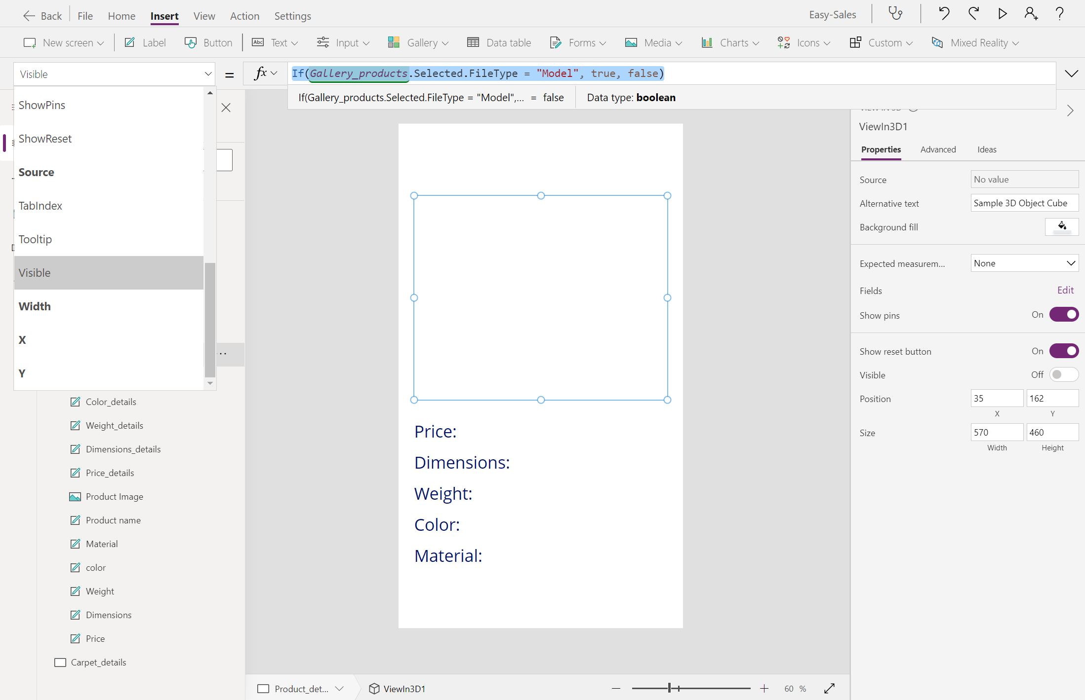 Snímek obrazovky s úpravou zobrazení v 3D viditelnosti