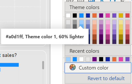 Snímek obrazovky s polem pro výběr barev s vybranou světle modrou barvou