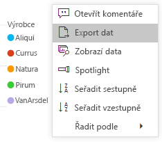 Snímek obrazovky s možností Exportovat do s v.