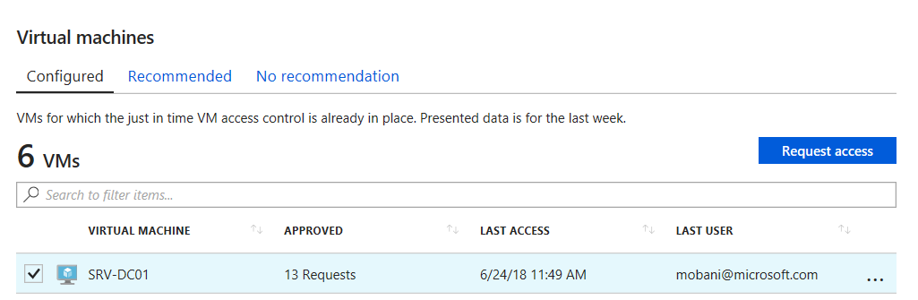 Screenshot that depicts how you can request access to a VM.