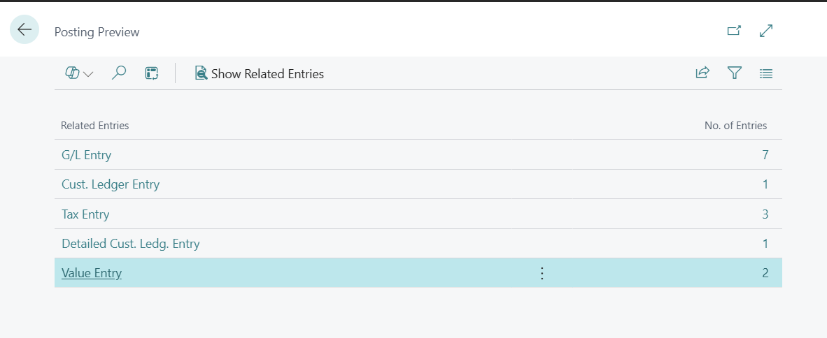 Screenshot of a posting preview for a sales order.