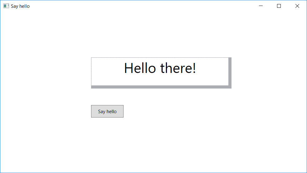 Animation of the Say hello application running with text that repeatedly changes color.