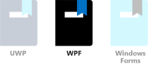 Screenshot that shows the UWP, WPF, and Windows Forms logo.