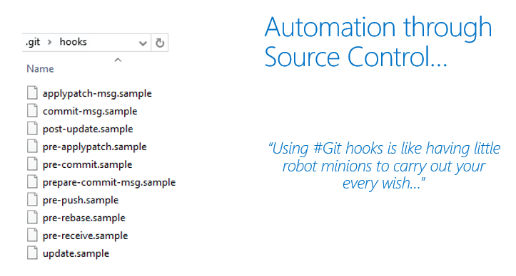 Snímek obrazovky se soubory háku Gitu pro automatizaci