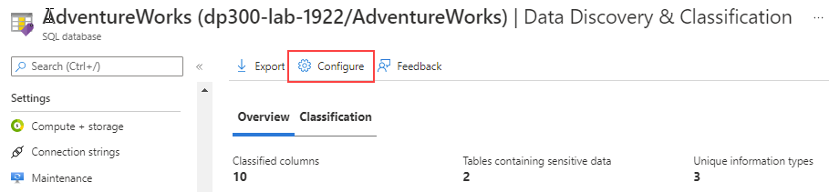 Snímek obrazovky znázorňuje, jak přizpůsobit taxonomii klasifikace z webu Azure Portal
