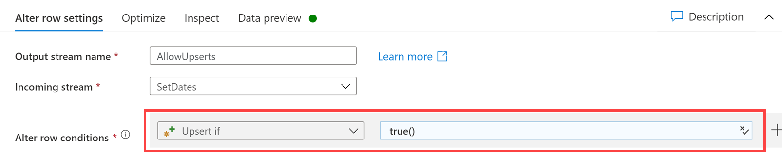 The alter row settings form is configured as described.