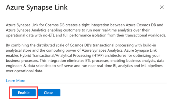 Enable Synapse Link screen