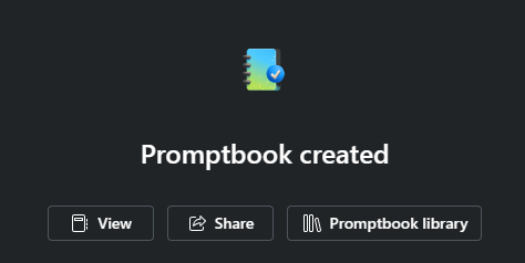 Snímek obrazovky automaticky otevíraného okna pro nově vytvořený promptbook včetně ikony kopírování vedle názvu